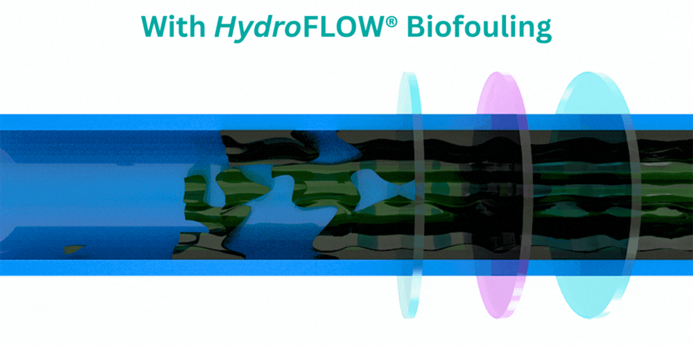 HydroFLOW signal penetrating PPE to remove biofouling from internal surface