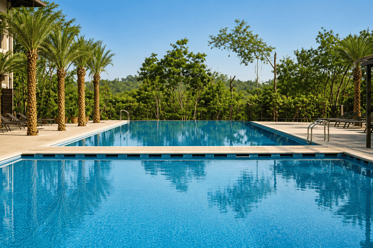 Clubhouse swimming pool at Lodha Amara, Thane, whose filtration system is conditioned by HydroFLOW