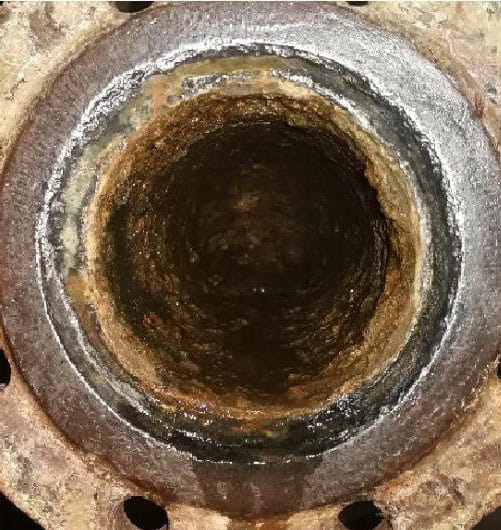 Softened, brittle deposits and cleared biofouling after HydroFLOW treatment — Zaporizhzhya Nuclear Power Plant, Ukraine
