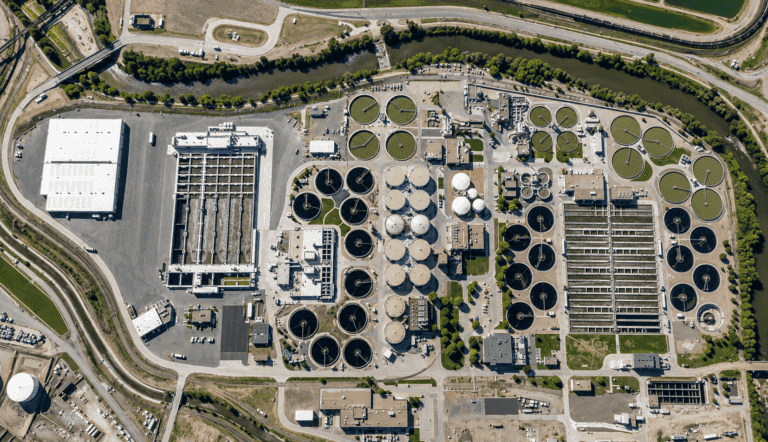 Aerial view of the Robert W. Hite Treatment Facility in Denver, HydroFLOW centrate transfer pump struvite case study