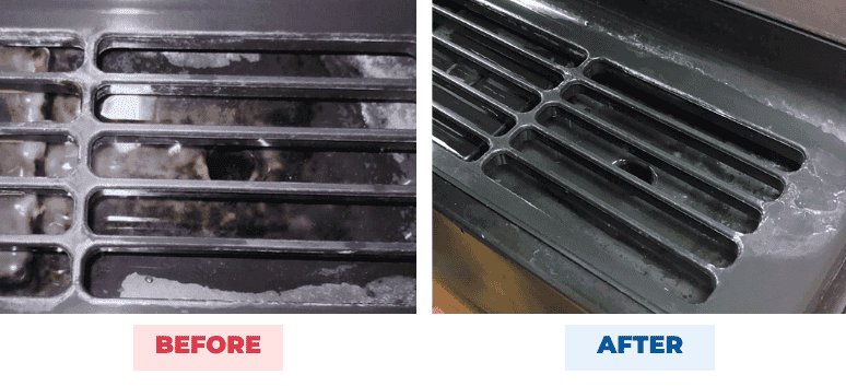 Hospital ice maker tray with scale before HydroFLOW, and a visibly cleaner tray after 90 days, Kentucky