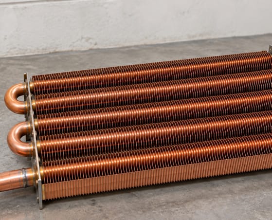 Copper finned heat exchanger from a domestic combi boiler, Santiago, Chile