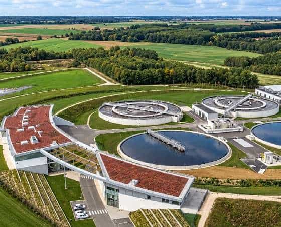 Aerial view of the Mainvilliers wastewater treatment plant, Chartres Métropole, France